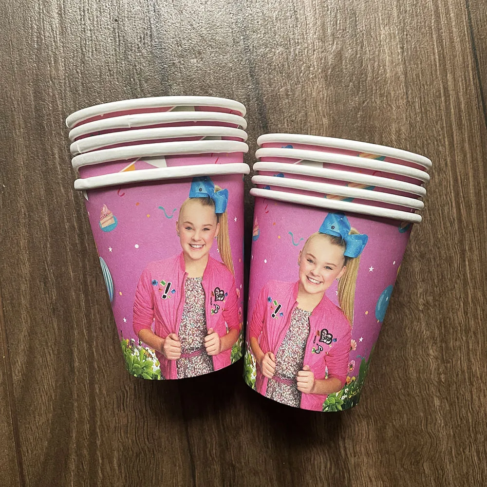 

JOJO Siwa Theme Party Decorations Cartoon Party Supplies Baby Shower Cute Girls Theme Disposable Tableware Set Cups Flags
