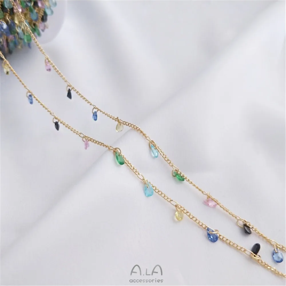 

Korean handmade chain 14K gold clad hanging teardrop-shaped zirconia chain diy homemade bracelet necklace jewelry loose chain