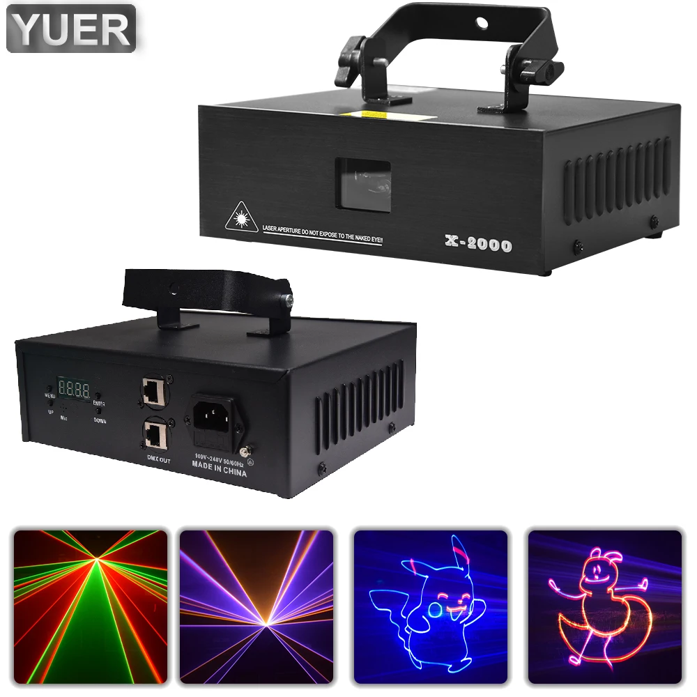 25Kpps 2W Full Color RGB Laser Light Animated Pattern Effect Laser Projecto DMX Music Control DJ Disco Stage Party Bar Indoor
25Kpps 2W Full Color RGB Laser Light Animated Pattern Effect Laser Projecto DMX Music Control DJ Disco Stage Party Bar Indoor