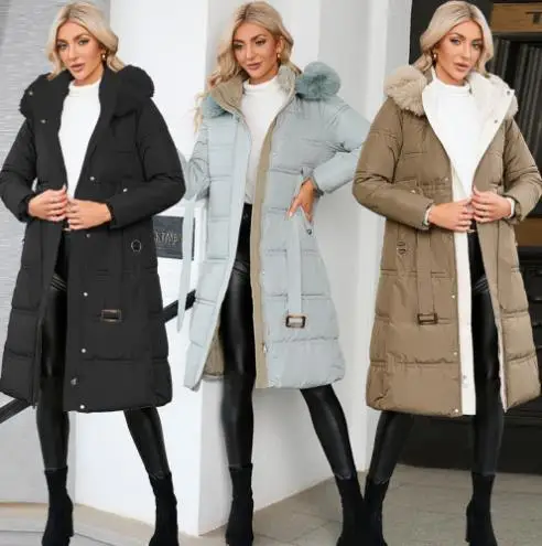 Women's Down Jacket 2022 Winter Solid Hooded Faux Fur Collar Pocket Belt Coat Fashion Cotton Padded Warm Parkas Outwear Overcoat
Women's Down Jacket 2022 Winter Solid Hooded Faux Fur Collar Pocket Belt Coat Fashion Cotton Padded Warm Parkas Outwear Overcoat