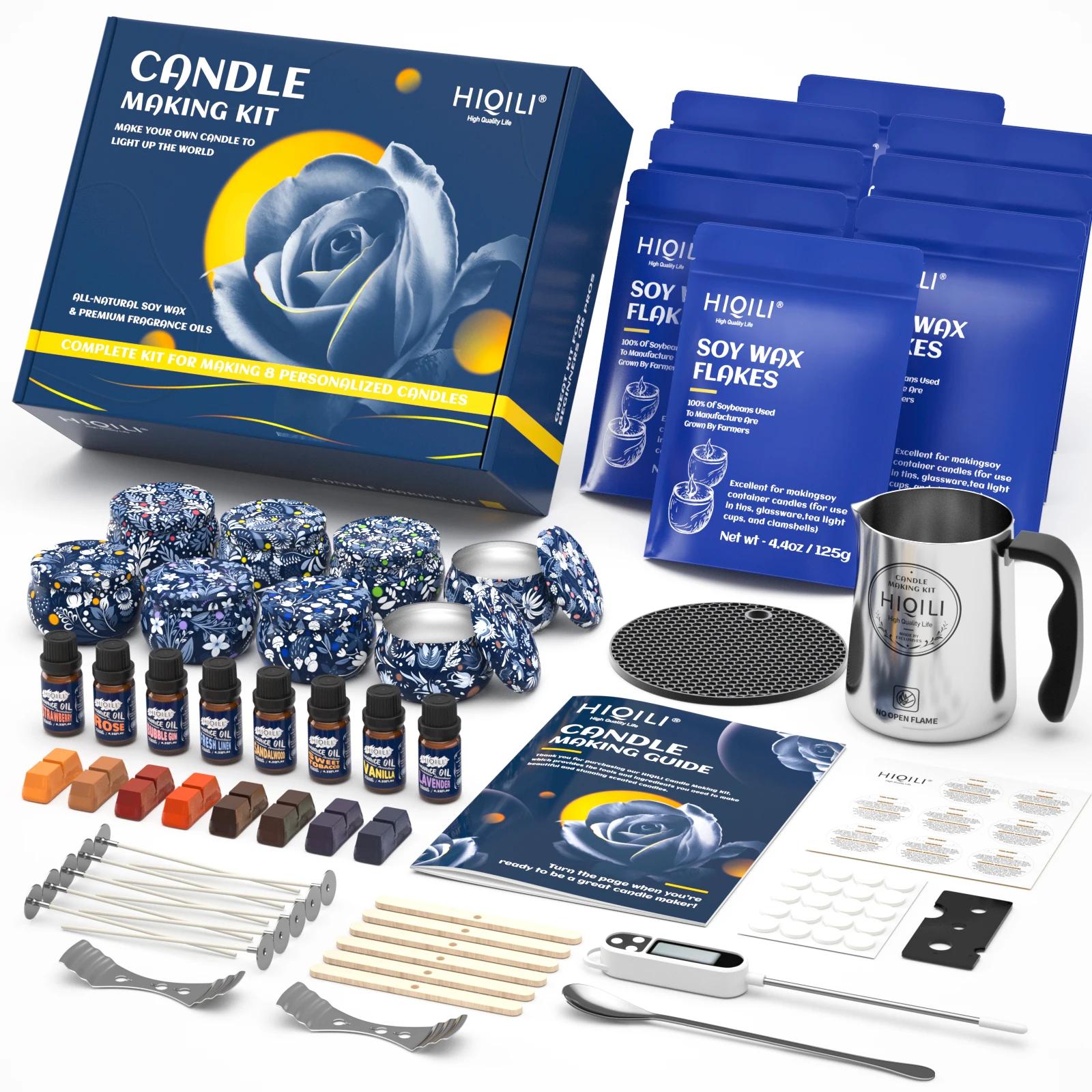 HIQILI Candle Making Kit Supplies with Soy Wax, Wicks, Candle Jars, Candle Scents, Fragrance Oil, Color Dyes,Easy DIY 8 Candles
HIQILI Candle Making Kit Supplies with Soy Wax, Wicks, Candle Jars, Candle Scents, Fragrance Oil, Color Dyes,Easy DIY 8 Candles