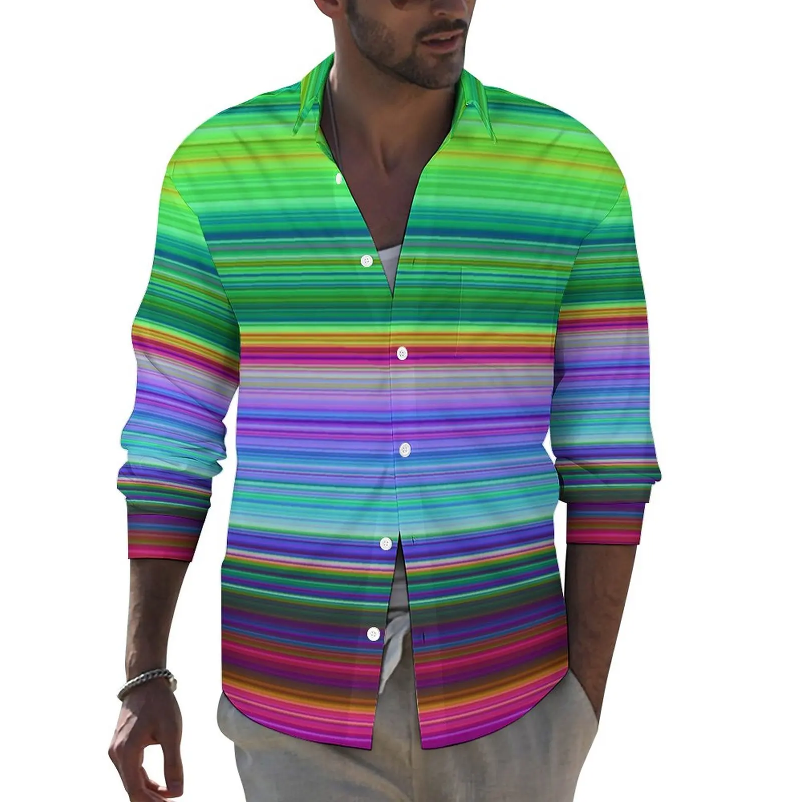 Colorful Striped Casual Shirts Men Rainbow Print Shirt Long Sleeve Novelty Aesthetic Blouses Spring Trendy Top Plus Size 3XL 4XL
Colorful Striped Casual Shirts Men Rainbow Print Shirt Long Sleeve Novelty Aesthetic Blouses Spring Trendy Top Plus Size 3XL 4XL
