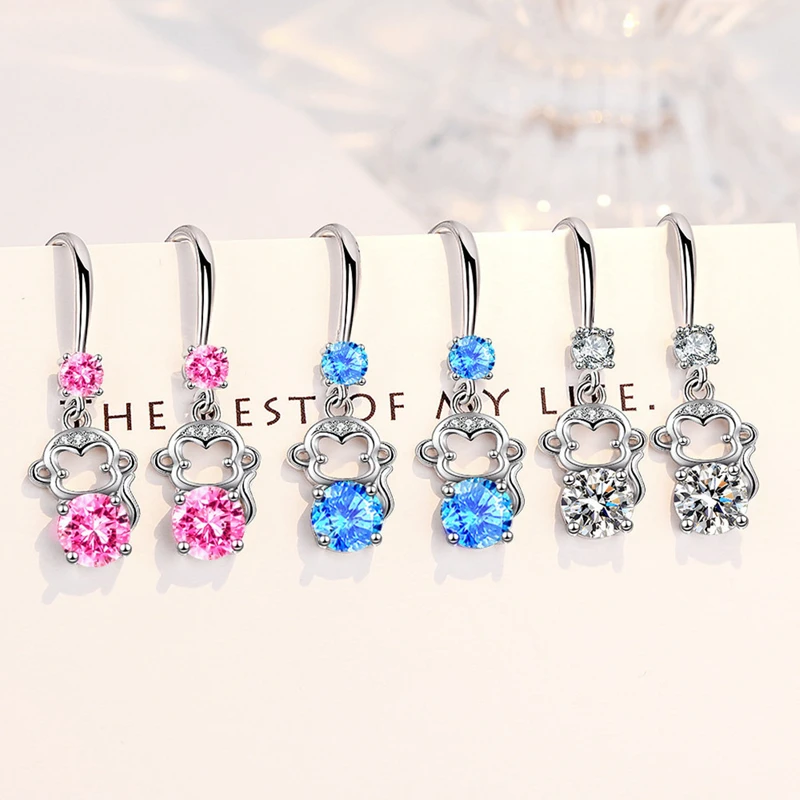 New Stamp Silver Color Women Drop Earrings Fashion Cute Monkey Ear Hook Pendant Multicolor Zircon Earring For Women Jewelry Gift
New Stamp Silver Color Women Drop Earrings Fashion Cute Monkey Ear Hook Pendant Multicolor Zircon Earring For Women Jewelry Gift