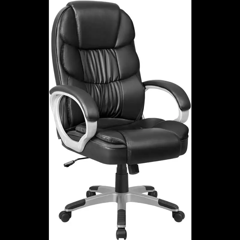 

Вращающееся настольное кресло VHPVHP, офисное кресло для менеджера, кресло с высокой спинкой, кожаное, деловое, регулируемое, с поддержкой поясницы, подлокотник, черное
