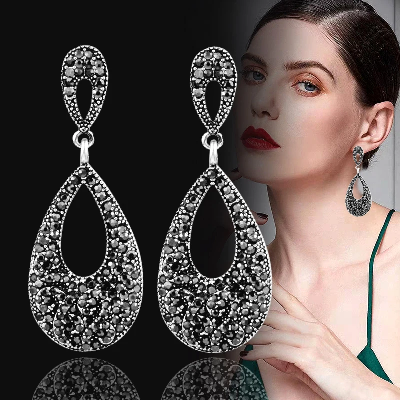 SINLEERY Retro Full Black Cubic Zirconia Hollow Teardrop Big Drop Earrings Antique Silver Color Statement Jewelry ZD1 SSB
SINLEERY Retro Full Black Cubic Zirconia Hollow Teardrop Big Drop Earrings Antique Silver Color Statement Jewelry ZD1 SSB