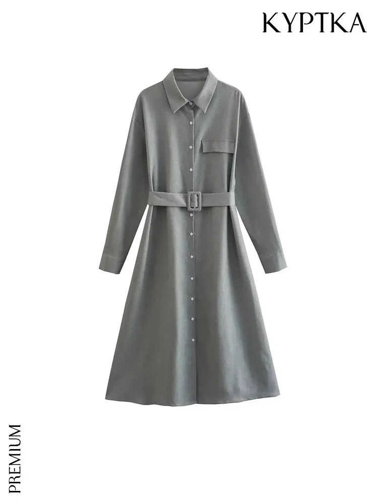 KYPTKA Women Fashion With Belt Front Button Midi Shirt Dress Vintage Lapel Collar Long Sleeve Female Dresses Vestidos Mujer
KYPTKA Women Fashion With Belt Front Button Midi Shirt Dress Vintage Lapel Collar Long Sleeve Female Dresses Vestidos Mujer