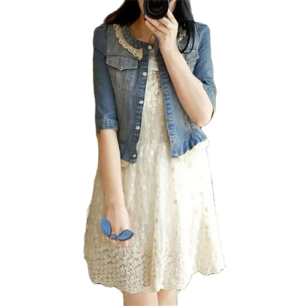 O-Neck Lace Collar Three Quarter Sleeve Denim Jacket Jeans Jackets Outerwear Sprirng Girlfriend Tops Fall Women Demin Outerwear
O-Neck Lace Collar Three Quarter Sleeve Denim Jacket Jeans Jackets Outerwear Sprirng Girlfriend Tops Fall Women Demin Outerwear