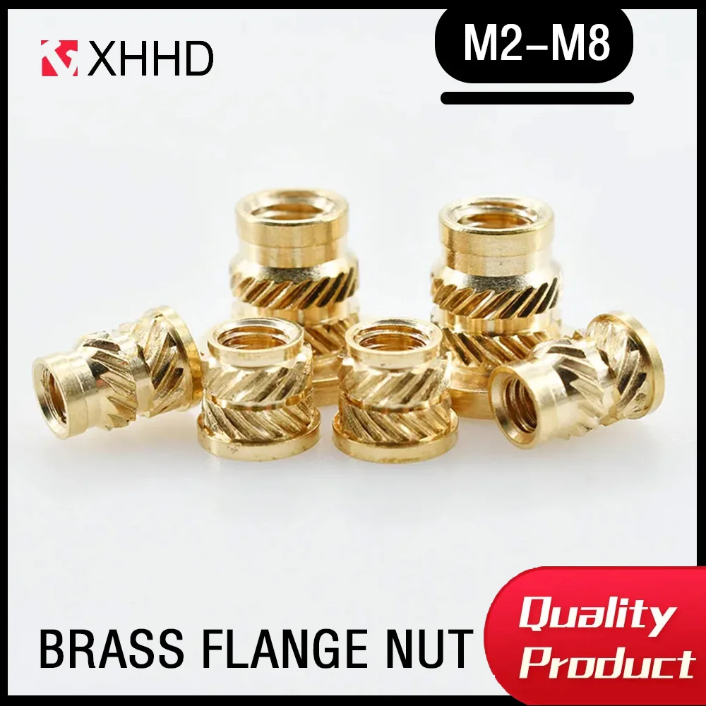 

Brass Hot Melt Insert Knurled Flange Nut Thread Heat Molding Injection Embedment Electrical T-Nuts 50/100 Pcs M2 M3 M4 M5 M6 M8