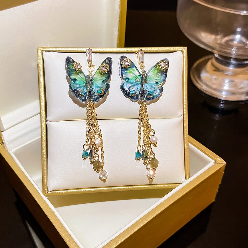 

ЦИРКОНИЕВЫЕ серьги-бабочки с искусственным жемчугом и кристаллами для женщин, корейские модные дизайнерские висячие серьги, длинные серьги, ювелирные изделия 2022