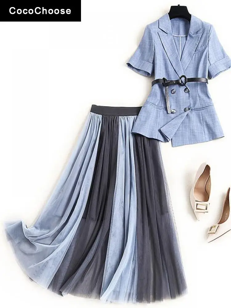 Business Women Blazer Dress Suit Summer Fashion Short Sleeve Belted Double Breaste Jacket With Skirt 2 Piece Set Office Outfits
Business Women Blazer Dress Suit Summer Fashion Short Sleeve Belted Double Breaste Jacket With Skirt 2 Piece Set Office Outfits