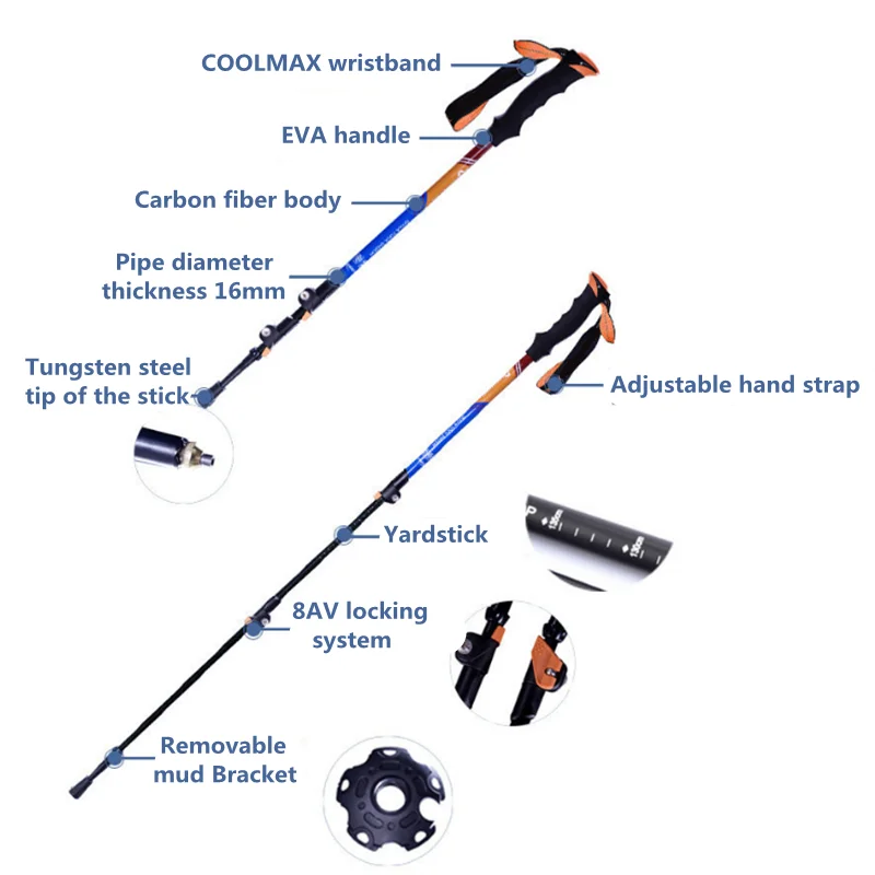 Carbon Fiber Tungsten Steel Tip External Lock Cane Trekking Pole 200g/Pcs Three-Section Telescopic Crutch
Carbon Fiber Tungsten Steel Tip External Lock Cane Trekking Pole 200g/Pcs Three-Section Telescopic Crutch