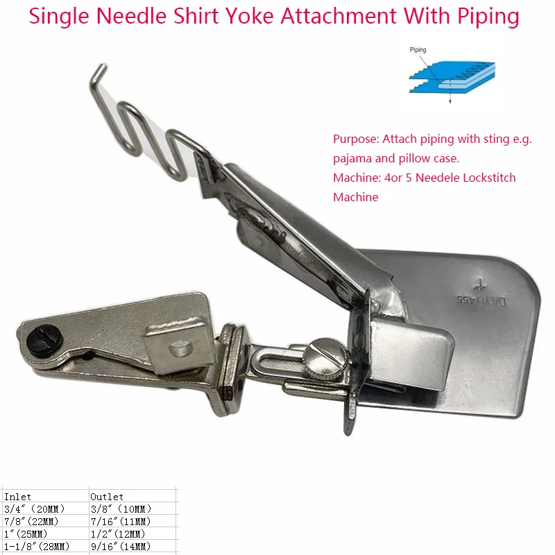DAYU 455 Sing Needle Shirt Yoke Attachment With Piping For Thread Industrial Overlock Sewing Machine Side Seam Folder Binder
DAYU 455 Sing Needle Shirt Yoke Attachment With Piping For Thread Industrial Overlock Sewing Machine Side Seam Folder Binder