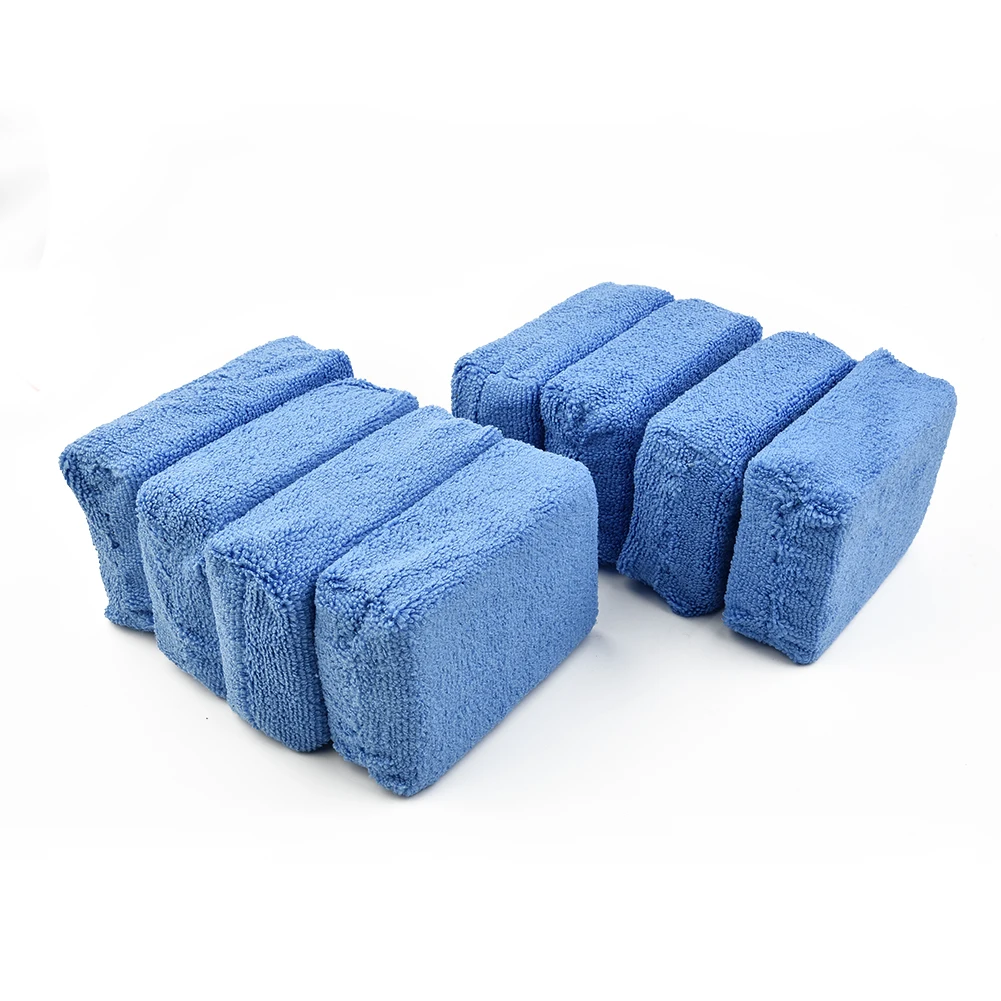 

4/8 PCS 12cm*8cm*3.5cm Car Body Cleanning Blue Microfiber Applicator Sponge Pads Car Wash Wax Polish Reliable Car Cleaning Tools