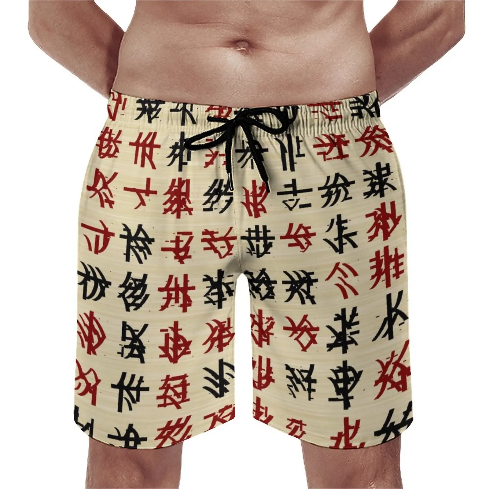 

Fun Letter Print Gym Shorts Summer Chinese Alphabet Hawaii Beach Shorts Males Sports Surf Quick Drying Design Swim Trunks