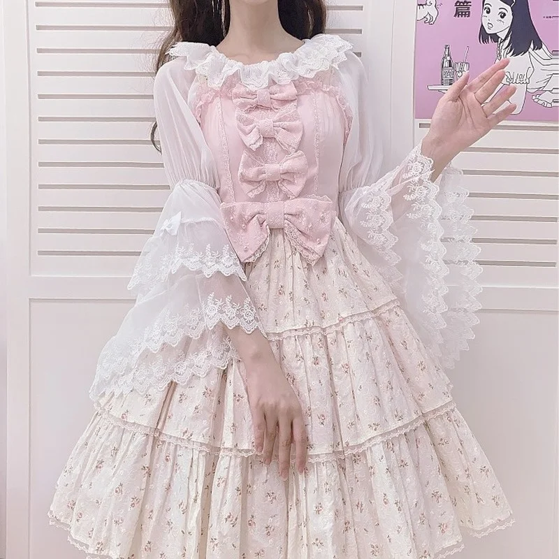 Kio Women Shirt Bowknot Lolita Chiffon Neck Ruffles Top 2022 Spring Fall Thin Lace Flared Long Sleeve Y2k Kawaii Shirts
Kio Women Shirt Bowknot Lolita Chiffon Neck Ruffles Top 2022 Spring Fall Thin Lace Flared Long Sleeve Y2k Kawaii Shirts