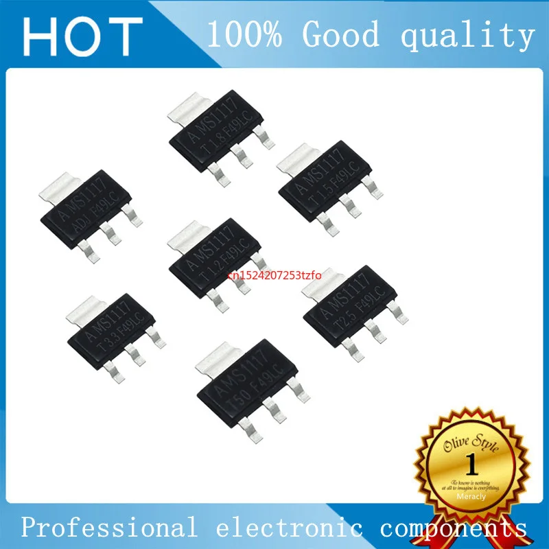 70PCS AMS1117 Voltage Regulator Kit 1.2V/1.5V/1.8V/2.5V/3.3V/5.0V/ADJ 1117 7 values Each 10PCS SOT-223
70PCS AMS1117 Voltage Regulator Kit 1.2V/1.5V/1.8V/2.5V/3.3V/5.0V/ADJ 1117 7 values Each 10PCS SOT-223