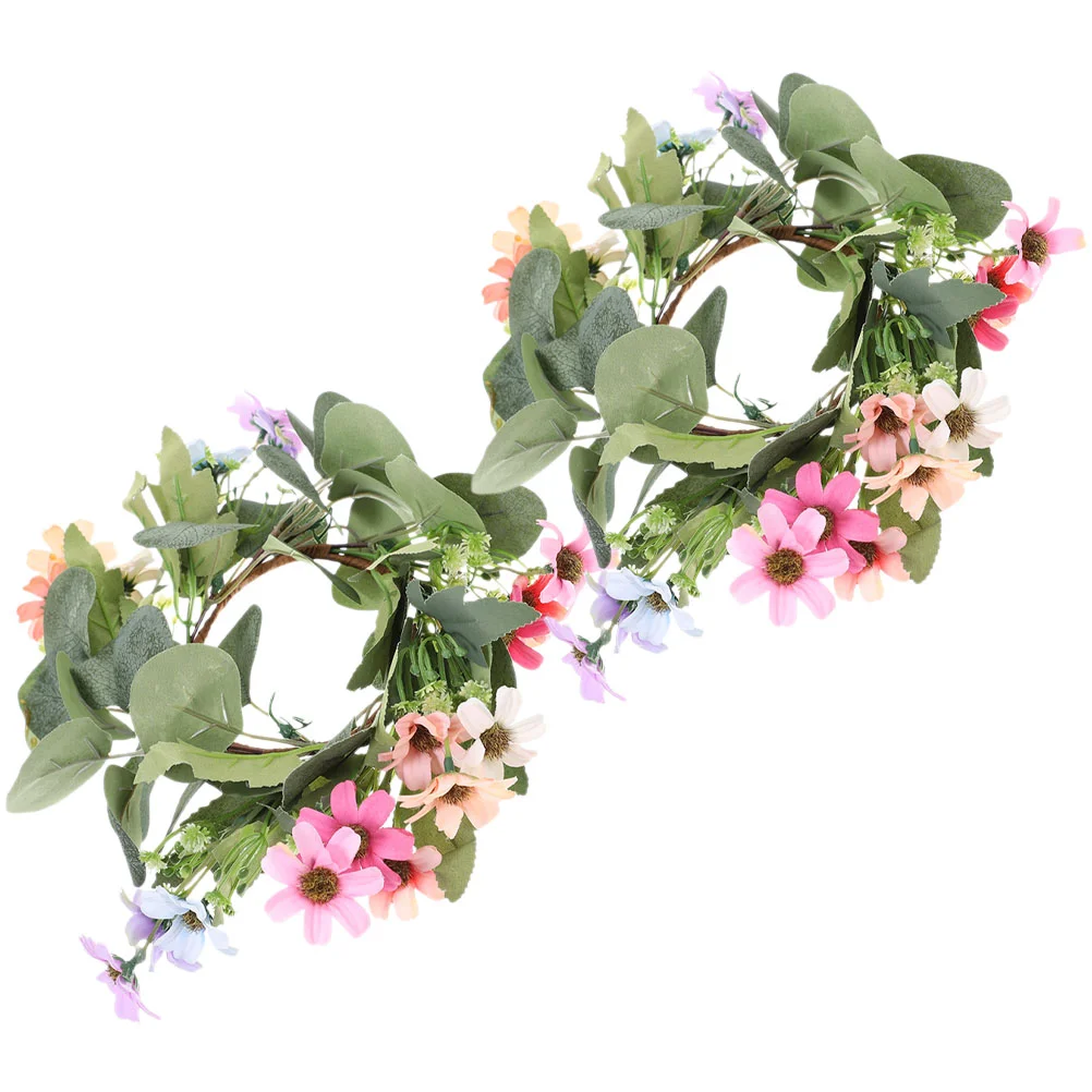 

2 Pcs Artificial Garland Mini Wreaths Green Decorating Table Rings Flower Cloth Eucalyptus Wedding Centerpieces Tables