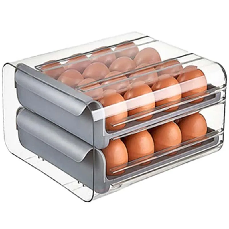 32 Grid Egg Storage Double-Layer Drawer Type Egg Box for Fridge Egg Container Shelf Saving Kitchen Egg Storage Box Gray
32 Grid Egg Storage Double-Layer Drawer Type Egg Box for Fridge Egg Container Shelf Saving Kitchen Egg Storage Box Gray