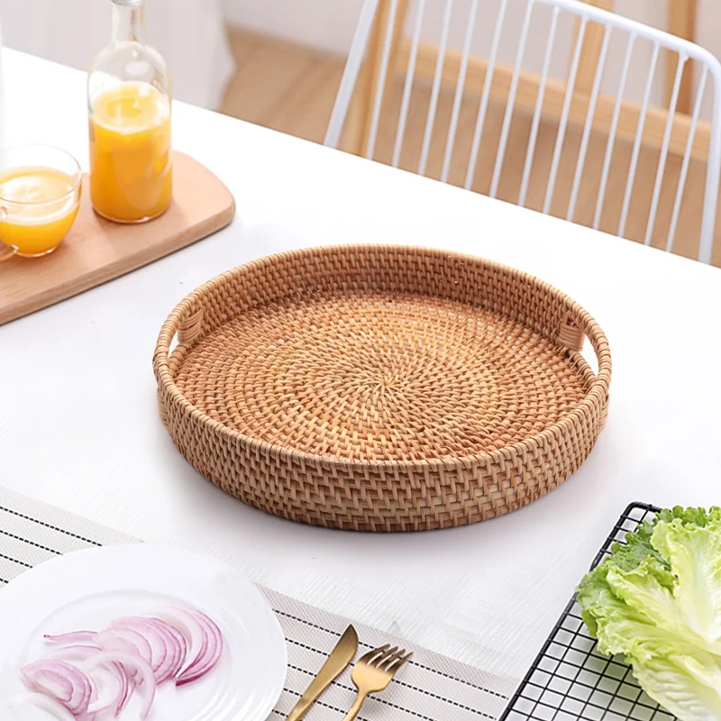 Round Rattan Woven Serving Tray With Handles Ottoman Tray For Breakfast, Drinks, Snack For Coffee Table, Home Decorative
Round Rattan Woven Serving Tray With Handles Ottoman Tray For Breakfast, Drinks, Snack For Coffee Table, Home Decorative