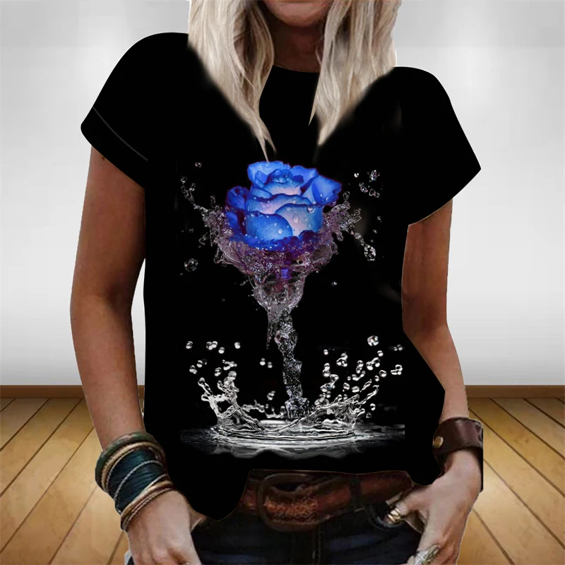 2023 Summer Women's T-shirts 3d Rose Graphic Print Short Sleeve Tops Female Harajuku Tees Black Casual T Shirt Oversized Clothes
2023 Summer Women's T-shirts 3d Rose Graphic Print Short Sleeve Tops Female Harajuku Tees Black Casual T Shirt Oversized Clothes