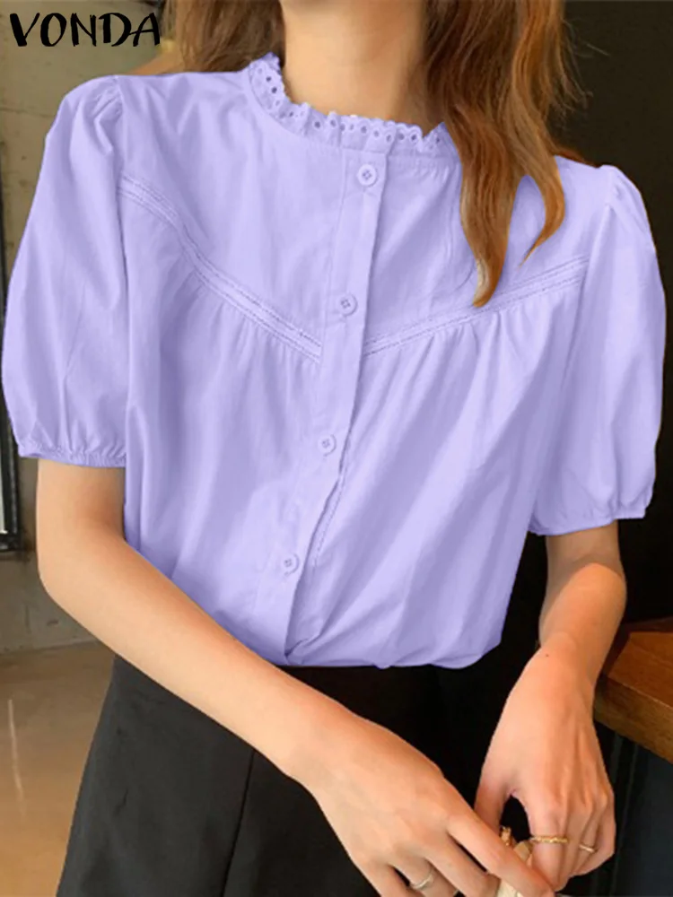 VONDA Female Casual Summer Tops Solid Ruffles Blouse Shirts Short Sleeve Button Chemise Women Stand Neck Street Blusas Oversize
VONDA Female Casual Summer Tops Solid Ruffles Blouse Shirts Short Sleeve Button Chemise Women Stand Neck Street Blusas Oversize