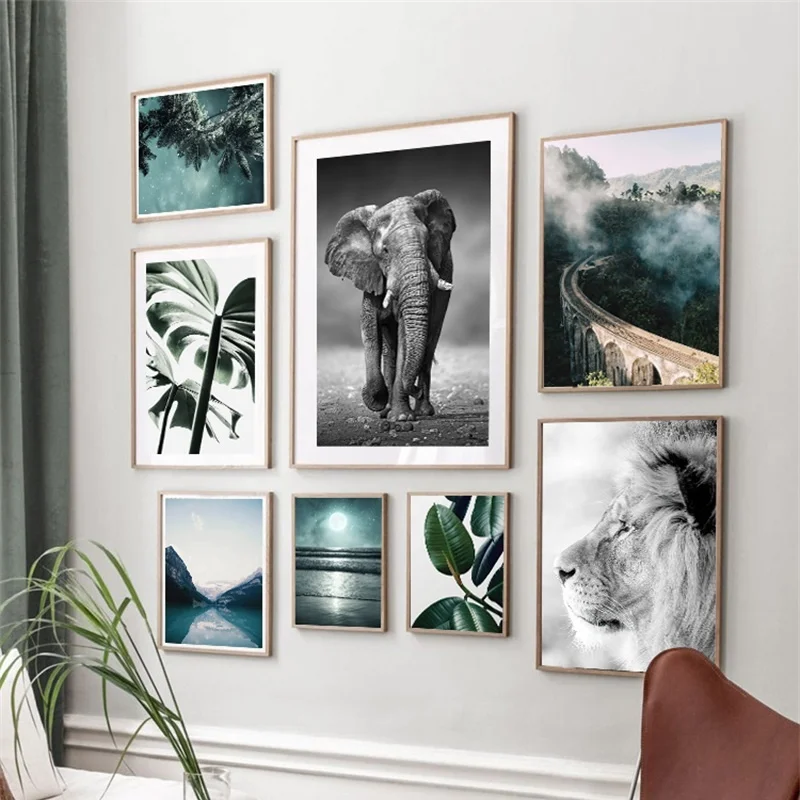Jungle Wild Lion Elephant Green Leaf Plant Moon Lake Nordic Poster Wall Art Print Canvas Painting Decor Pictures For Living Room
Jungle Wild Lion Elephant Green Leaf Plant Moon Lake Nordic Poster Wall Art Print Canvas Painting Decor Pictures For Living Room