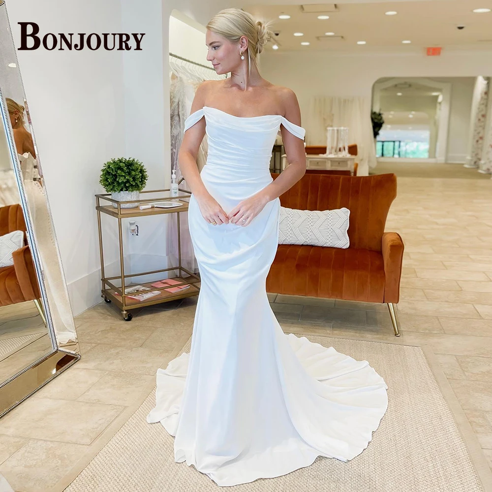 BONJOURY Simple Mermaid Wedding Dresses For Woman 2024 Bride Satin Off Shoulder Pleat Sweep Train Robe De Mariée Custom Made
BONJOURY Simple Mermaid Wedding Dresses For Woman 2024 Bride Satin Off Shoulder Pleat Sweep Train Robe De Mariée Custom Made