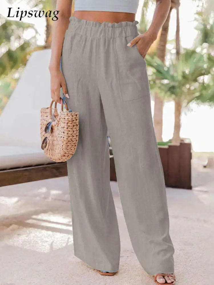 Summer Casual Ruffle Elastic Waist Beach Trousers Fashion Loose Pocket Women Sports Pants 2022 Vintage Female Solid Sweatpants
Summer Casual Ruffle Elastic Waist Beach Trousers Fashion Loose Pocket Women Sports Pants 2022 Vintage Female Solid Sweatpants