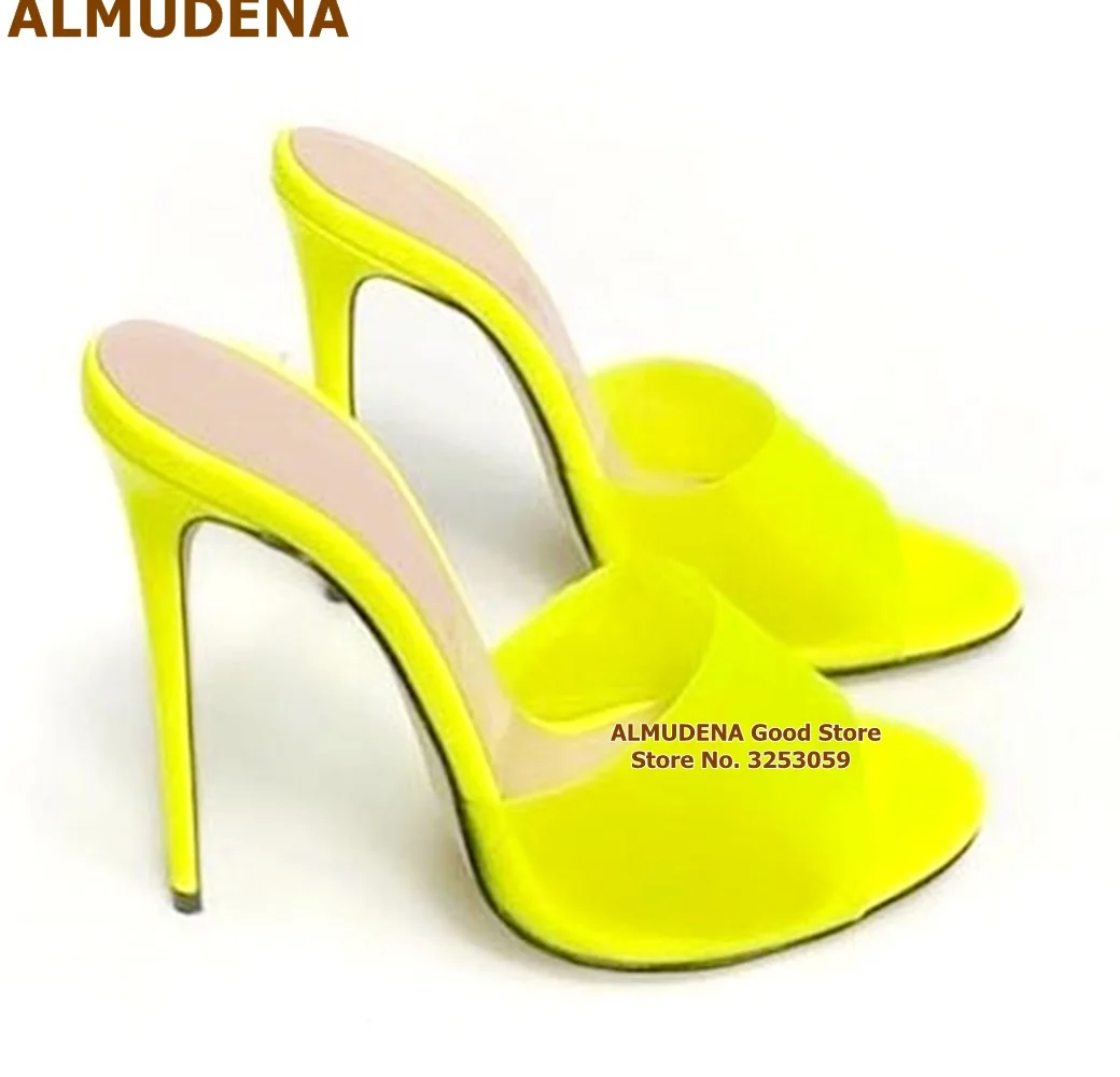 ALMUDENA Neon Yellow Green Transparent PVC High Heel Slippers Hologram Iridescent Clear Patchwork Summer Dress Shoes Leopard
ALMUDENA Neon Yellow Green Transparent PVC High Heel Slippers Hologram Iridescent Clear Patchwork Summer Dress Shoes Leopard