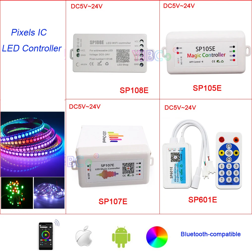 WS2812B RGB Pixels Bluetooth WiFi/Music LED Controller 5V 12V 24V full color dimmer switch for SMD 5050 2835 RGB Strip Light
WS2812B RGB Pixels Bluetooth WiFi/Music LED Controller 5V 12V 24V full color dimmer switch for SMD 5050 2835 RGB Strip Light