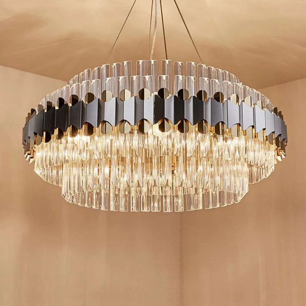 Nordic crystal chandelier stainless steel LED chandelier lamp round luxury living room luster decorative lamp
Nordic crystal chandelier stainless steel LED chandelier lamp round luxury living room luster decorative lamp
