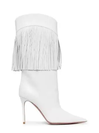 Winter Women's White Black Leather Fringe Tassel Pointed Toe Mid-calf Boots Female Stiletto Heels Slip On Tube Fashion Botas
Winter Women's White Black Leather Fringe Tassel Pointed Toe Mid-calf Boots Female Stiletto Heels Slip On Tube Fashion Botas