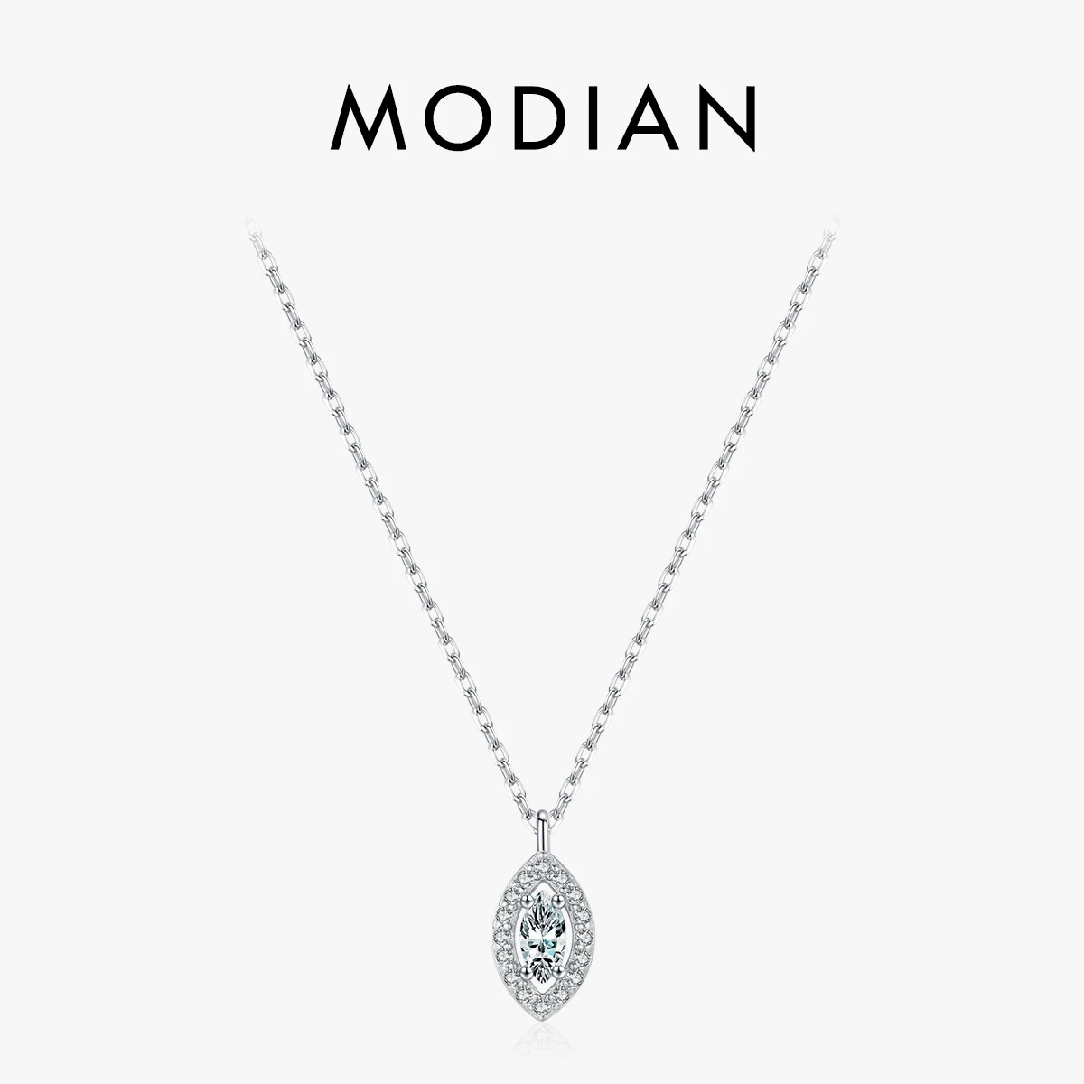 

MODIAN 925 Sterling Silver Rhombus Sparkling Zirconia Pendant Necklace Trendy Gold Color Link Chain For Women Fine Jewelry Gifts