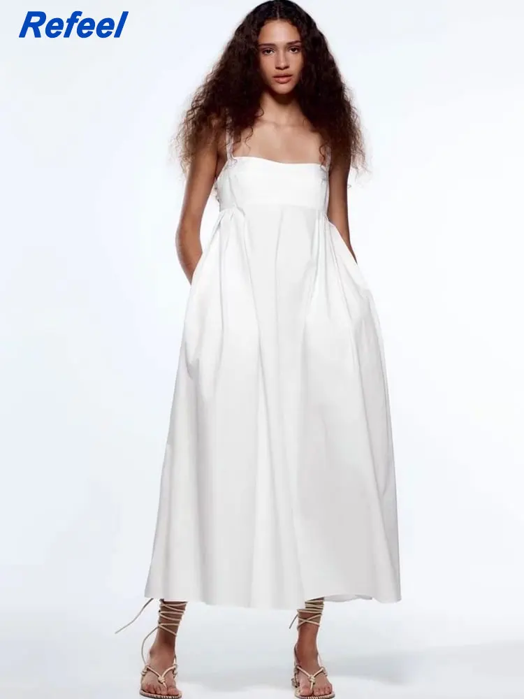 Summer midi dresses white cotton vintage beach suspenders elegant loose chic simple long dresses outwear 22604
Summer midi dresses white cotton vintage beach suspenders elegant loose chic simple long dresses outwear 22604