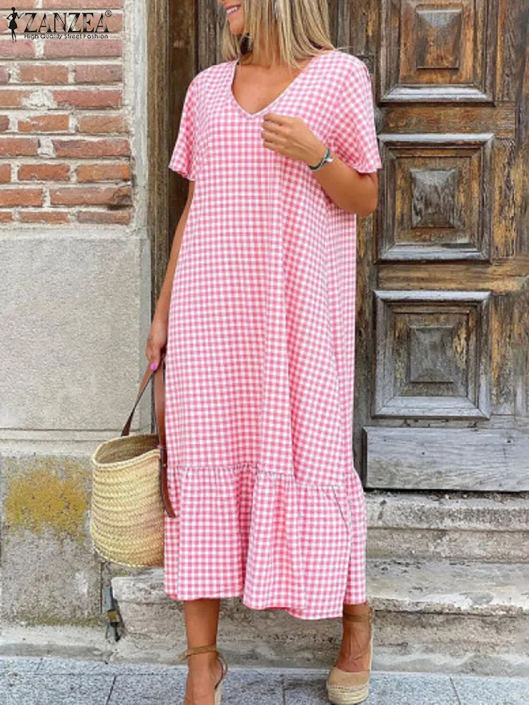 Fashion V Neck Maxi Vestido 2022 Summer Plaid Check Robe Fmme ZANZEA Women Elegant Ruffle Dress Holiday Beach Baggy Long Dresses
Fashion V Neck Maxi Vestido 2022 Summer Plaid Check Robe Fmme ZANZEA Women Elegant Ruffle Dress Holiday Beach Baggy Long Dresses