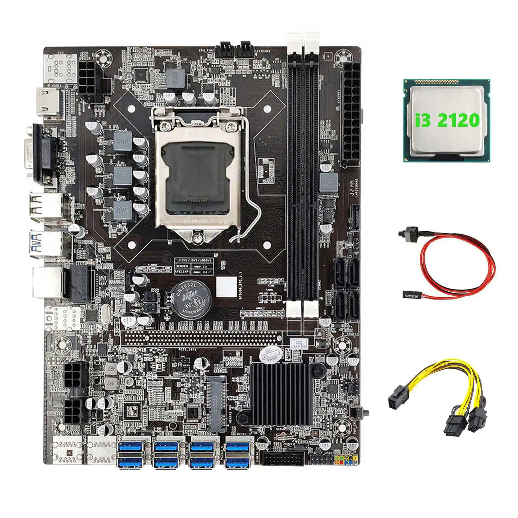 Материнская плата B75 ETH 8XPCIE к USB + I3 2120 ЦПУ + 6Pin к двойному 8Pin кабелю + коммутационный кабель LGA1155 B75 материнская плата для майнинга
Материнская плата B75 ETH 8XPCIE к USB + I3 2120 ЦПУ + 6Pin к двойному 8Pin кабелю + коммутационный кабель LGA1155 B75 материнская плата для майнинга