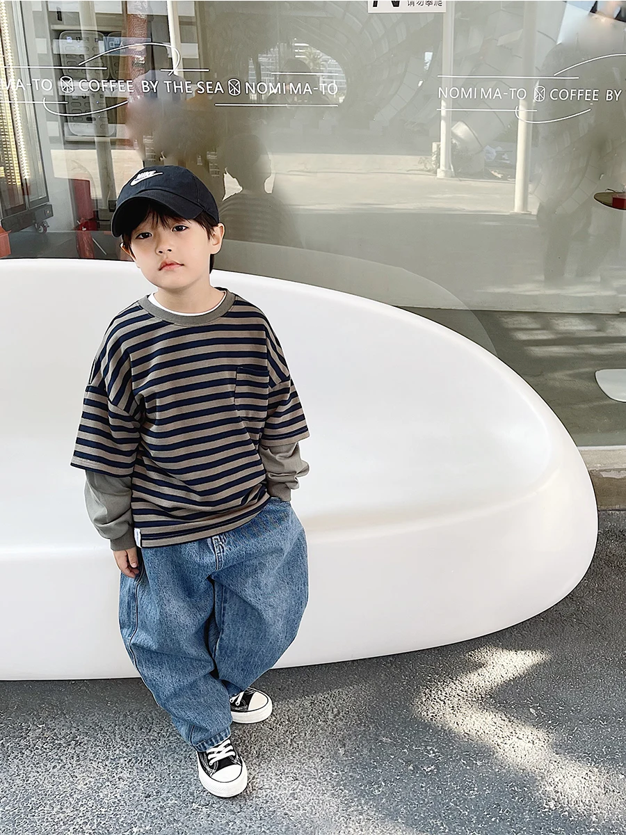 Children's Clothing 2022 New Fake Two-Piece Striped Thin Hoodies Spring Small Children's Tops Long Sleeve Bottoming Shirt
Children's Clothing 2022 New Fake Two-Piece Striped Thin Hoodies Spring Small Children's Tops Long Sleeve Bottoming Shirt