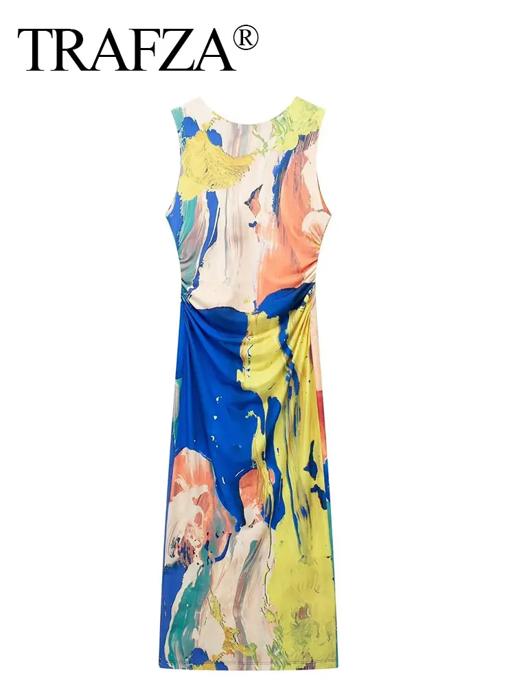 TRAFZA Dresses For Women O-neck Sleeveless Tie Dye Print Thick Shoulder Straps Sexy Slim Pleated Long Streetwear Mujer Vestidos
TRAFZA Dresses For Women O-neck Sleeveless Tie Dye Print Thick Shoulder Straps Sexy Slim Pleated Long Streetwear Mujer Vestidos