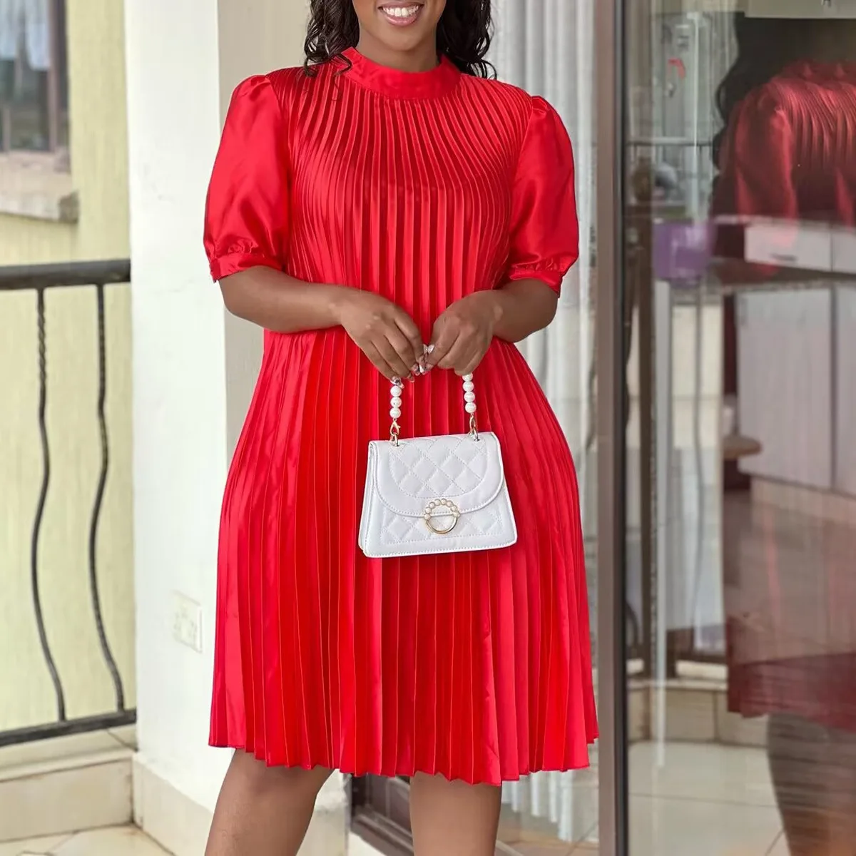 Large Size Women's Summer New Fashion Loose Fit Casual Pleated Dress Half High Collar Solid Lace Up Short Sleeve A-line Skirt
Large Size Women's Summer New Fashion Loose Fit Casual Pleated Dress Half High Collar Solid Lace Up Short Sleeve A-line Skirt