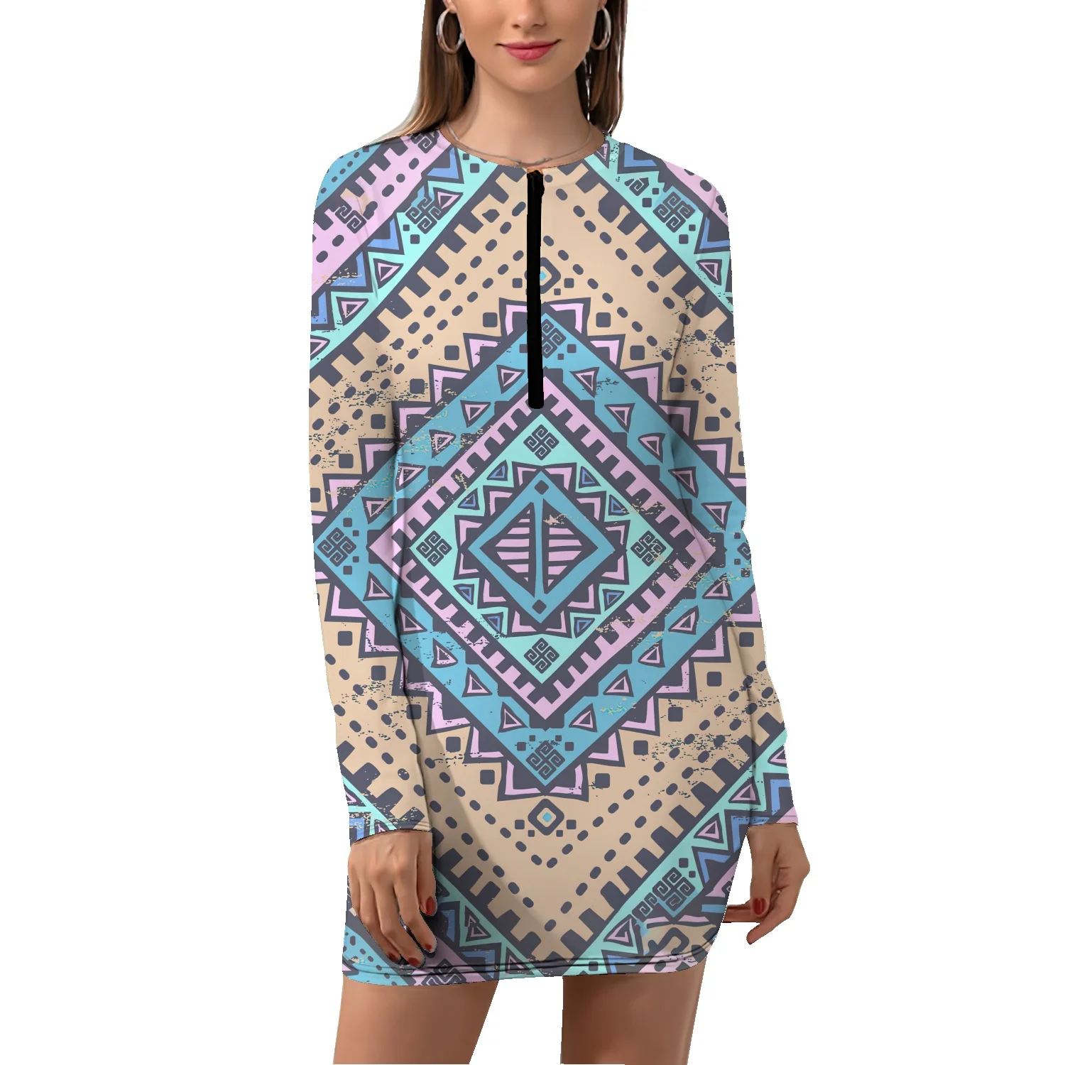European women's retro print ethnic style geometric figure v-neck zipper sexy long-sleeved skirt nightclub all-match short skirt
European women's retro print ethnic style geometric figure v-neck zipper sexy long-sleeved skirt nightclub all-match short skirt