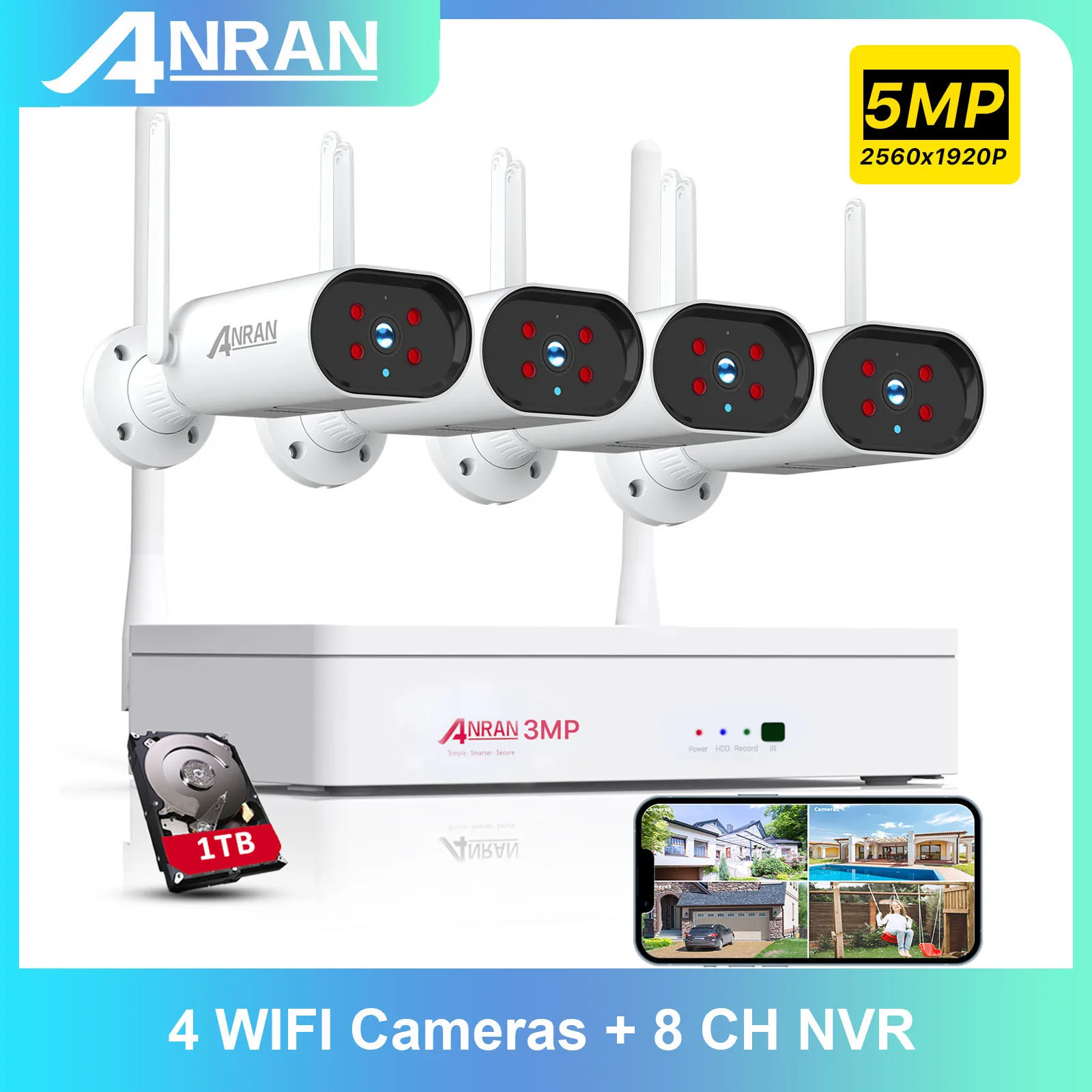 ANRAN Surveillance Camera System Outdoor Wireless Wifi Camera Color Night Vision 4 Cameras Video CCTV Set 8CH NVR Security Kit
ANRAN Surveillance Camera System Outdoor Wireless Wifi Camera Color Night Vision 4 Cameras Video CCTV Set 8CH NVR Security Kit