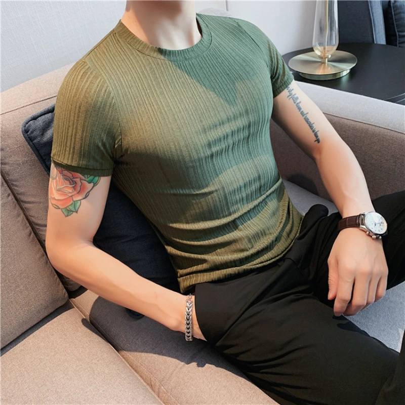 Men's Clothing Korean Style Solid Color Vertical Striped Crewneck Leggings Summer Slim Casual Business Short Sleeve T-shirt Tops
Men's Clothing Korean Style Solid Color Vertical Striped Crewneck Leggings Summer Slim Casual Business Short Sleeve T-shirt Tops