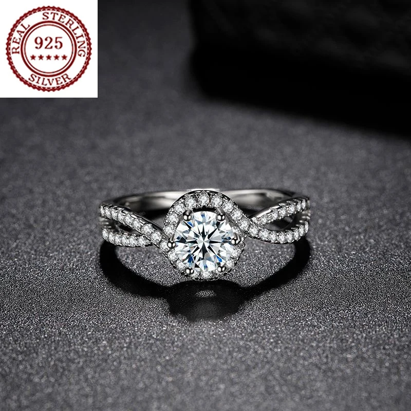 

S925 Sterling Silver Platinum-plated Creative Twist Design Fashion Ring Micro-set Diamond Gorgeous Wedding Engagement Jewelry
