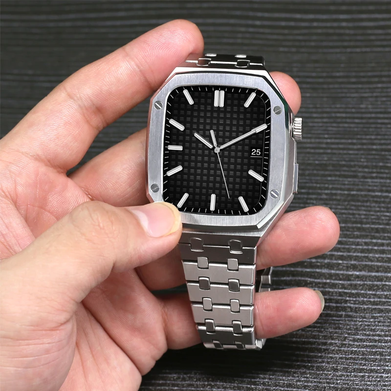 Luxury Mod Kit Case+strap for Apple Watch Band Series 8 7 6 5 44mm 45mm Modification Set Watchband Metal Frame Bezel for IWatch
Luxury Mod Kit Case+strap for Apple Watch Band Series 8 7 6 5 44mm 45mm Modification Set Watchband Metal Frame Bezel for IWatch