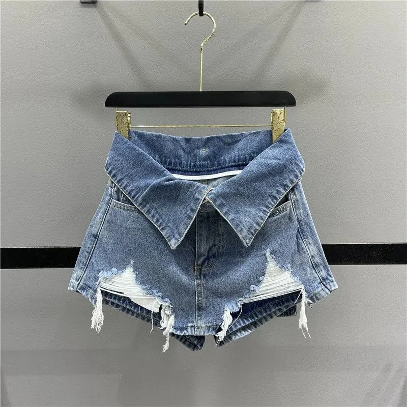 Trend Irregular Hole Patchwork Blue Short Jeans Womens High Waist Slim Cuff Waist Wide Leg Shorts 2023 Summer New Female Clothes
Trend Irregular Hole Patchwork Blue Short Jeans Womens High Waist Slim Cuff Waist Wide Leg Shorts 2023 Summer New Female Clothes