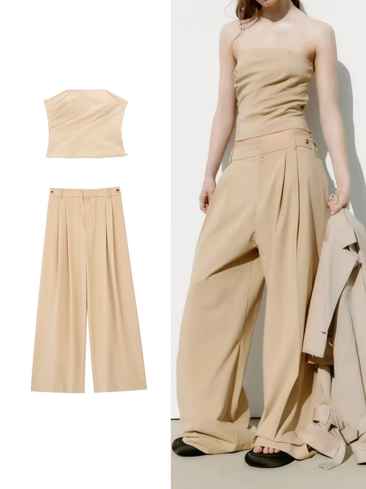 TRAF Fashion Women Solid Pant Sets 2023 Spring Summer Strapless Tops Women High Waiste Casual Zipper Wide Leg Pants Set
TRAF Fashion Women Solid Pant Sets 2023 Spring Summer Strapless Tops Women High Waiste Casual Zipper Wide Leg Pants Set