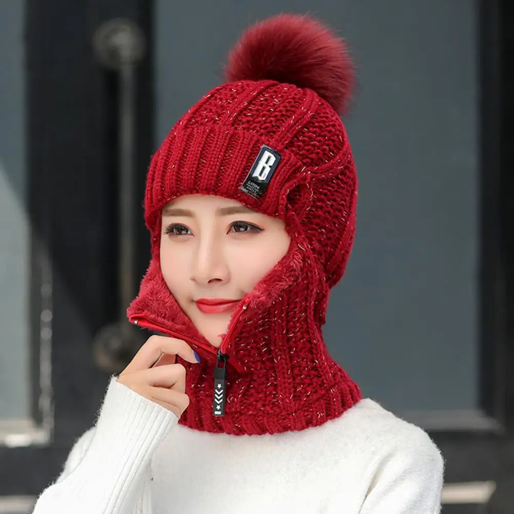 Wool Knitted Hat Thick Fur Ball Decoration Keep Face Warmer Scarf Collar Fashion Solid Color Zipper One-piece Beanies for Daily
Wool Knitted Hat Thick Fur Ball Decoration Keep Face Warmer Scarf Collar Fashion Solid Color Zipper One-piece Beanies for Daily