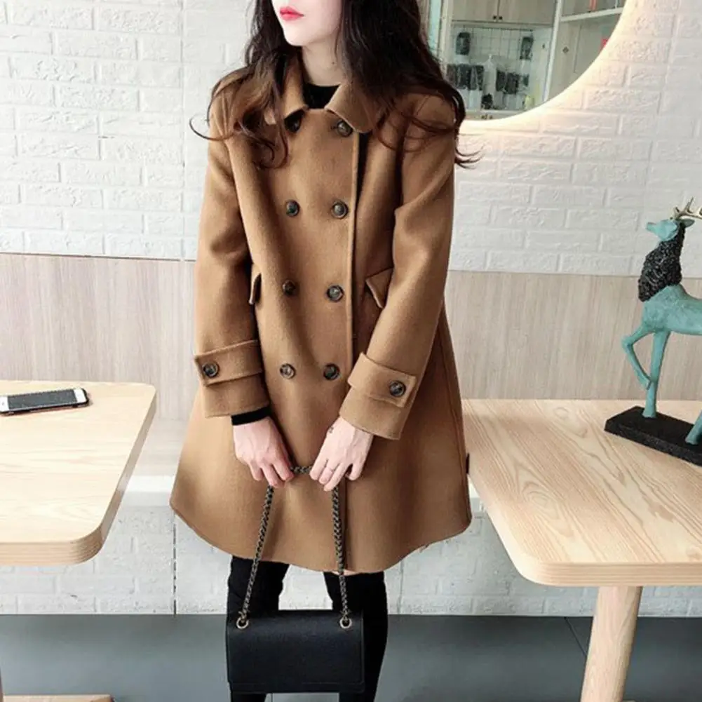 Women Long Coat Stylish Vintage Woolen Trench Coat Warm Mid-length Double-breasted With Pockets Lapel Buttons For Women's
Women Long Coat Stylish Vintage Woolen Trench Coat Warm Mid-length Double-breasted With Pockets Lapel Buttons For Women's