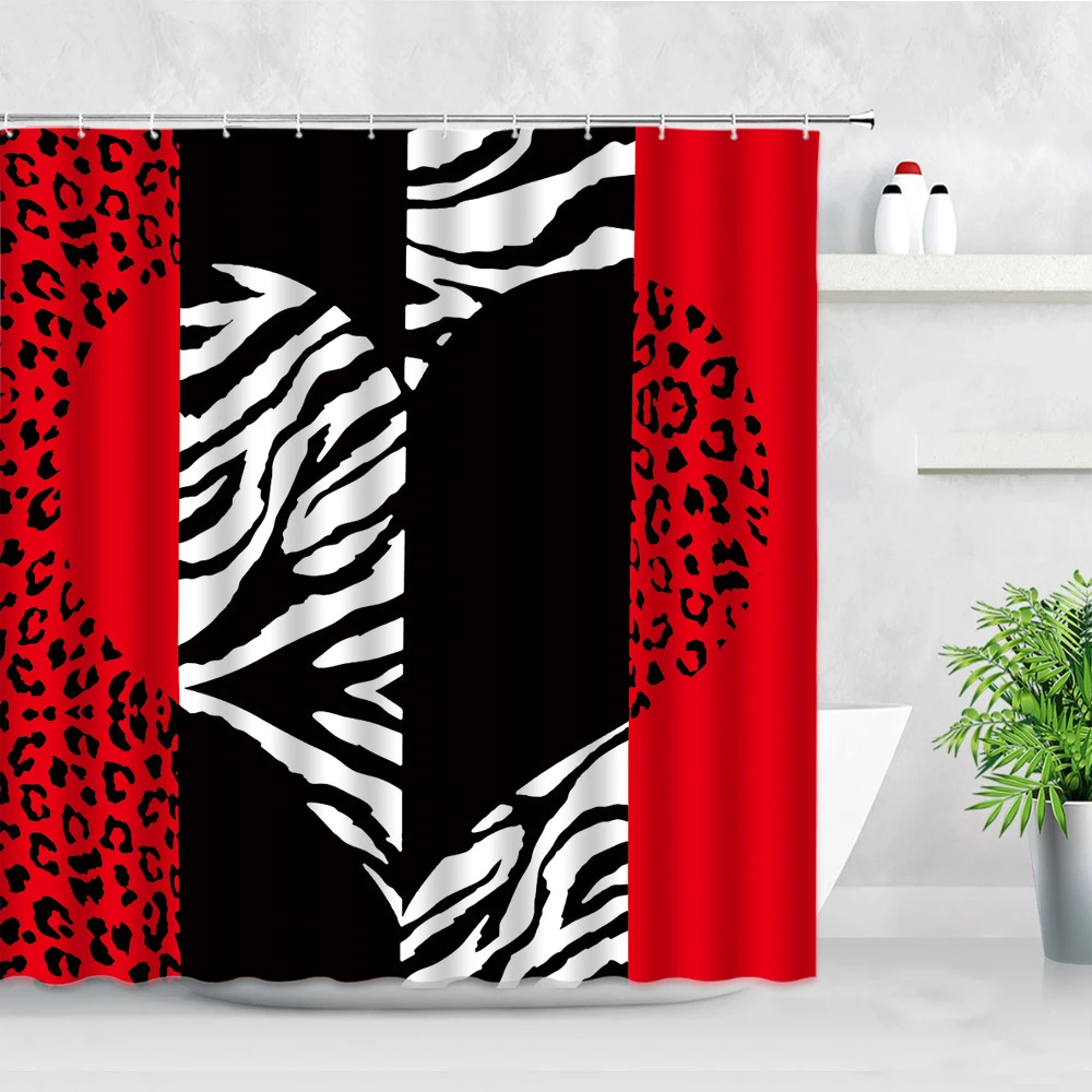 Leopard Shower Curtain Black Red Zebra Stripe Romantic Heart Creative Patchwork Fashion Art Valentine's Day Bath Decor with Hook
Leopard Shower Curtain Black Red Zebra Stripe Romantic Heart Creative Patchwork Fashion Art Valentine's Day Bath Decor with Hook