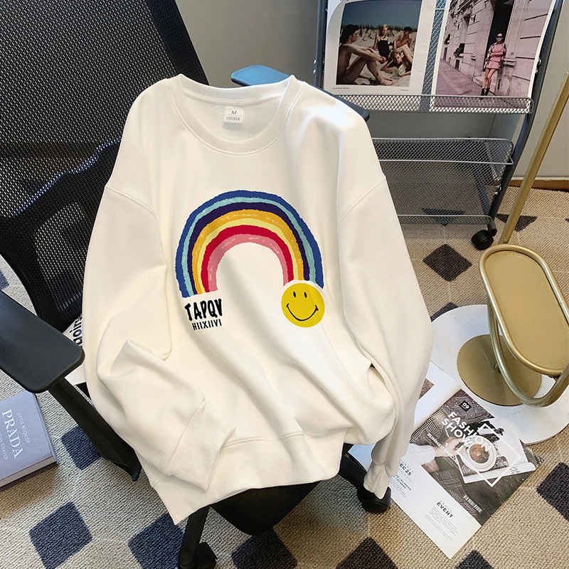 Rainbow Printing Round Neck Pullover Sweatshirt Women's Spring Autumn New Design Solid Color Loose Long-sleeved Top Female
Rainbow Printing Round Neck Pullover Sweatshirt Women's Spring Autumn New Design Solid Color Loose Long-sleeved Top Female